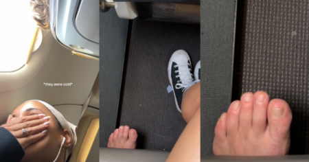 Air Travel Etiquette Breached: TikTok User Highlights Unpleasant In-flight Encounter tickled by barefoot passenger on flight